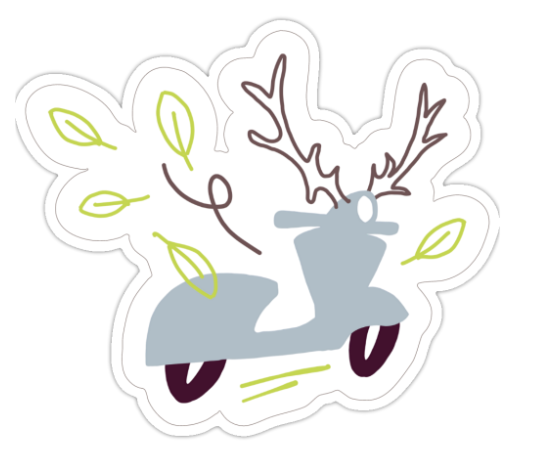 Silver Scooter Antlers Scooter Sticker