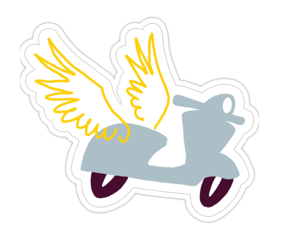 Silver Scooter Winged Scooter Sticker